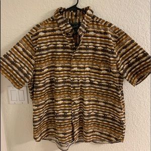 Wool rich, men’s short sleeve shirt, fish